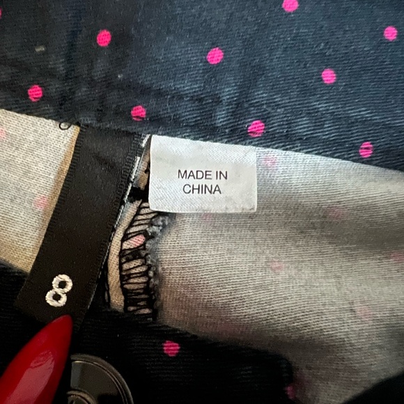 Black stretchy pants with pink polka dots - Picture 2 of 3